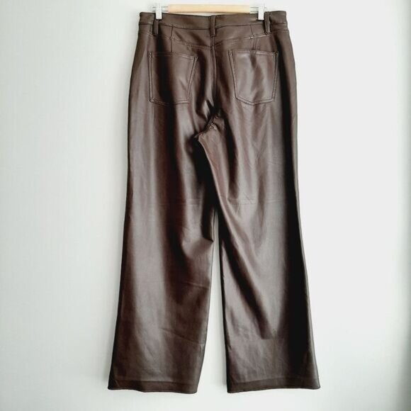 REITMANS Wide Leg High Waist Soft Vegan Faux Leather Pants Brown Sz 16 - Picture 6 of 11